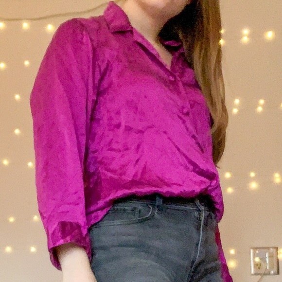 Winter Silks Button Down Magenta Silk Top - Picture 3 of 5